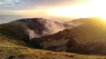 Фотография к новости: Второй день пожар тушат на казахстанско-кыргызской границе 