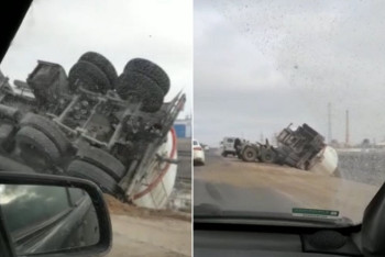 Фотография к новости: Газовоз перевернулся на трассе возле Актау