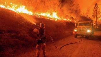 Фотография к новости: Пятый день не могут потушить пожар в горах Жамбылской области