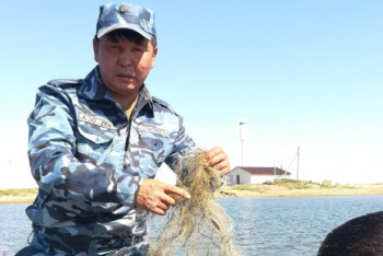 Фотография к новости: Сотни километров синтетических сетей собрали казахстанцы в озерах страны