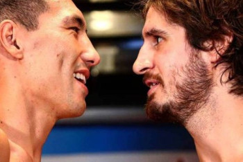 Фотография к новости: Боксёр Алимханулы досрочно победил канадца и защитил титулы от WBC и WBO