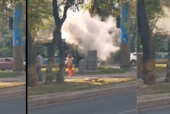 Фотография к новости: В Алматы загорелся троллейбус