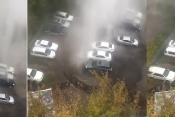 Фотография к новости: Фонтан горячей воды залил припаркованные авто в Алматы 