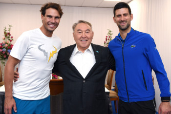 Фотография к новости: Назарбаев посетил благотворительный теннисный матч между Джоковичем и Надалем