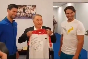 Фотография к новости: Назарбаев встретился с Надалем и Джоковичем перед матчем