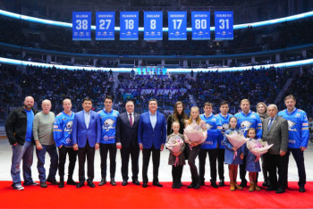 Фотография к новости: "Барыс" в честь своего 20-летия поднял свитера семерых известных игроков клуба