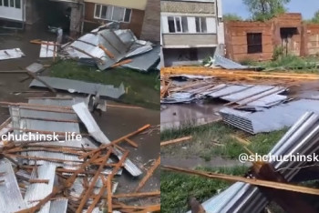 Фотография к новости: Сильный ветер в Щучинске сорвал крышу, выбил стёкла в квартирах