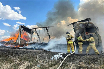 Фотография к новости: Грузовик с продовольствием вспыхнул на трассе в Актюбинской области