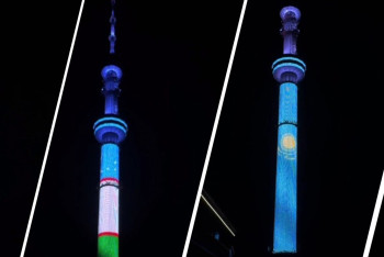 Фотография к новости: Телебашня Кок-Тобе в Алматы засияла цветами флагов Казахстана и Узбекистана