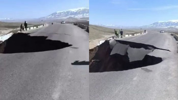 Фотография к новости: Обвал дороги сняли на видео: трассу смыло талыми водами