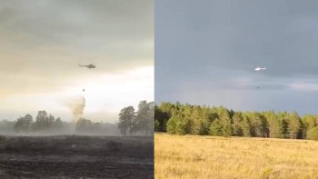 Фотография к новости: Вертолет сбросил 12 тонн воды во время тушения лесного пожара в Павлодарской области