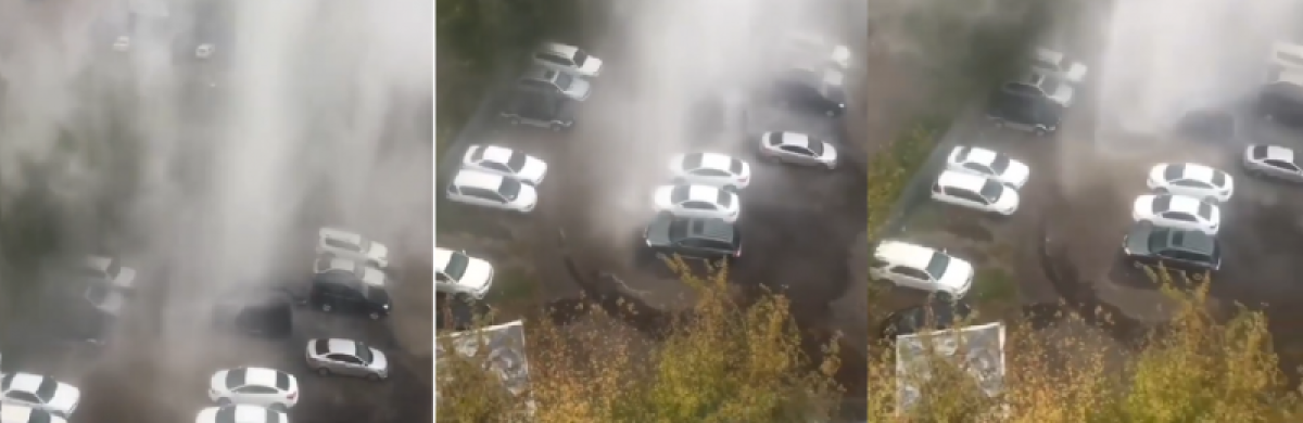 Фонтан горячей воды залил припаркованные авто в Алматы 