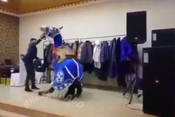 Фотография к новости: Той по-казахски: коня протащили по полу ресторана