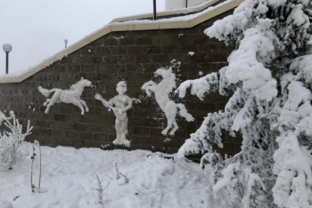 Фотография к новости: Художник слепил животных из снега на стене ЖК в Нур-Султане