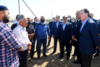 Фотография к новости: Аскар Мамин встретился с премьером Узбекистана – оба прибыли в Мактааральский район