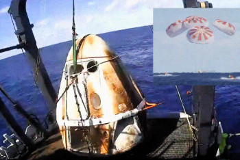 Фотография к новости: Сел на воду: Crew Dragon вернулся на Землю