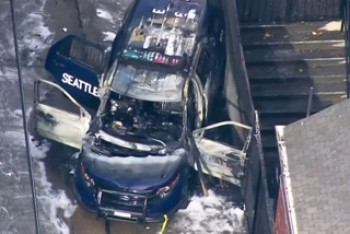 Фотография к новости: Дебошир с горящим двухметровым жезлом сжег патрульное авто в США