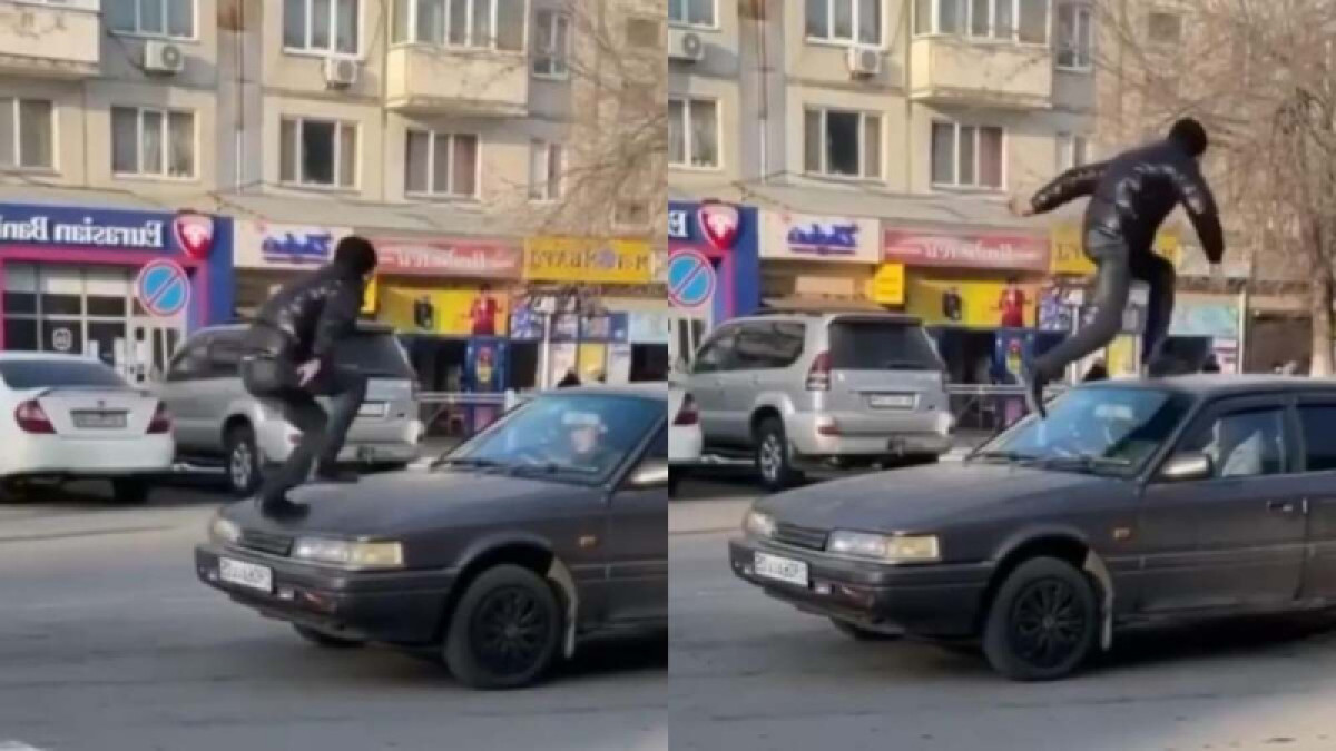 Капшагайский пранкер пробежался по машине на дороге и был задержан