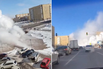 Фотография к новости: Улицу накрыло клубами пара из-за порыва теплотрассы в Нур-Султане