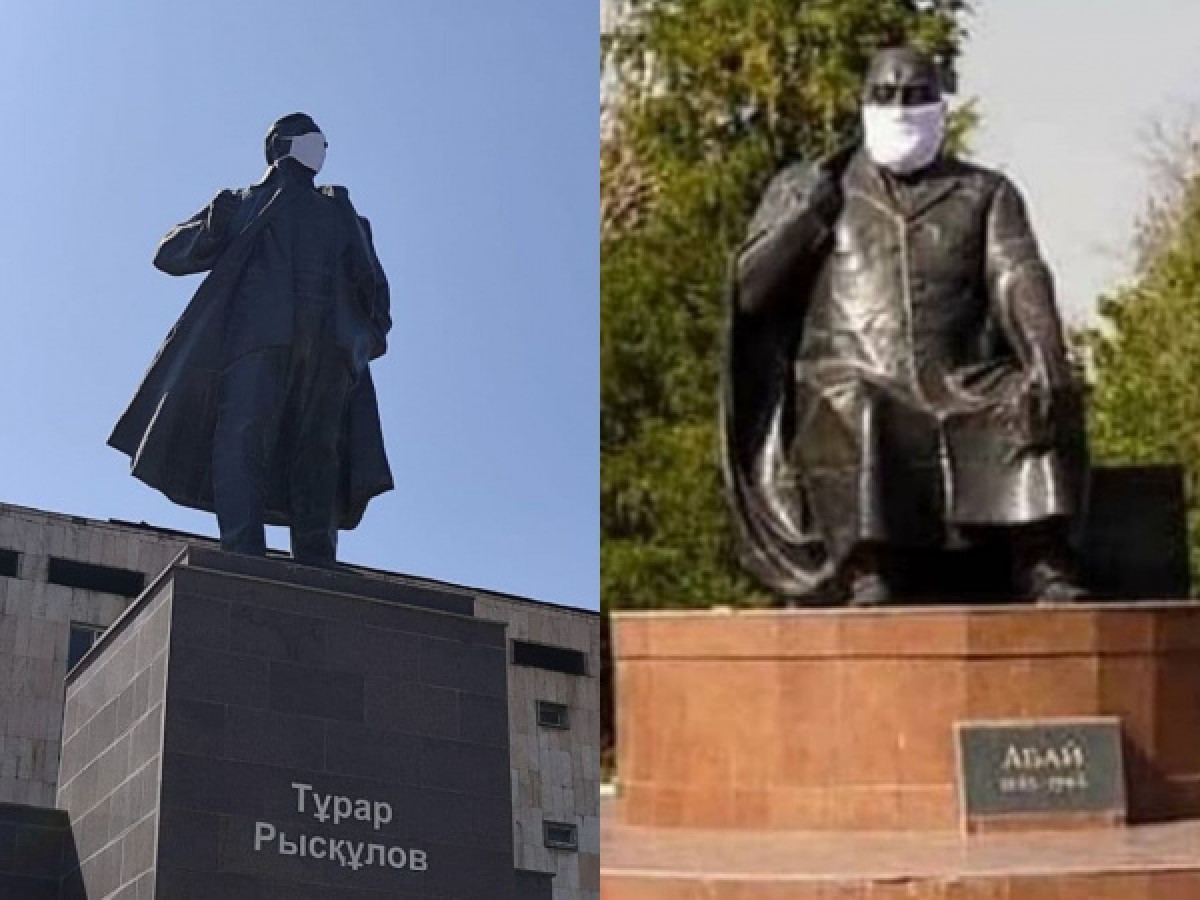 Маски на памятники надели в Шымкенте - скандал в Сети