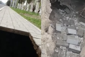 Фотография к новости: Прохожий провалился под землю на проспекте в Павлодаре