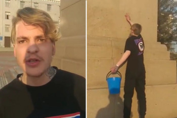 Фотография к новости: Павлодарец помыл памятник Абаю, который до этого закидал яйцами