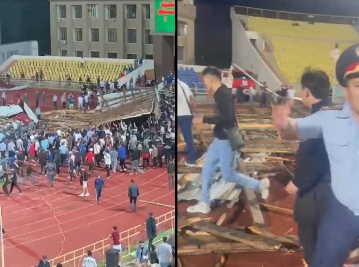 Крышу здания стадиона сорвало ветром во время футбольного матча в Шымкенте