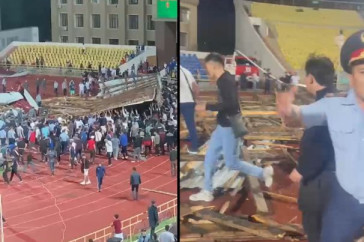 Фотография к новости: Крышу здания стадиона сорвало ветром во время футбольного матча в Шымкенте