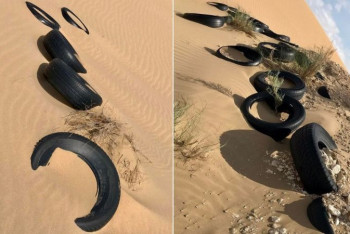 Фотография к новости: "Кладбище" автопокрышек обнаружили в песках Мангистау