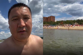 Фотография к новости: Аким Павлодара провёл прямой эфир, купаясь в Иртыше