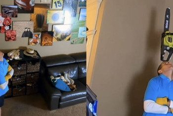 Фотография к новости: Американец вошел в книгу рекордов, полчаса продержав бензопилу на лбу