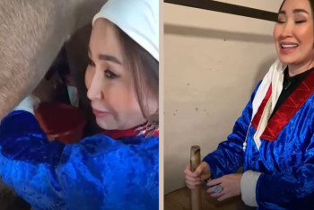 Фотография к новости: В Сети появилось видео, как Каракат Абден доит кобылу