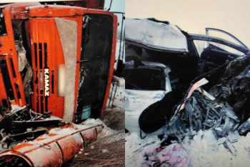 Фотография к новости: Два человека погибли при столкновении легковушки и КамАЗа на трассе Алматы – Оскемен