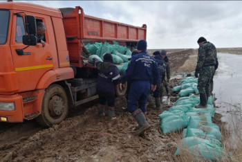 Фотография к новости: Река смыла созданный спасателями вал и устремилась в село в Актюбинской области