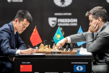 Фотография к новости: Дин Лижэнь выиграл шестую партию в матче за шахматную корону мира