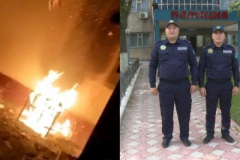 Фотография к новости: Детей и женщину вытащили из горящего дома полицейские в Туркестане
