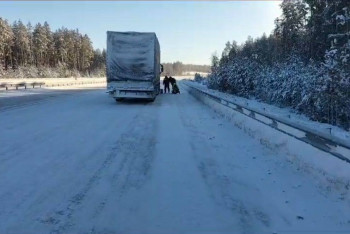 Фотография к новости: Грузовики "замёрзли" на трассе Петропавловск – Астана