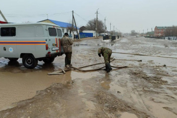 Фотография к новости: Талая вода залила улицы села в ЗКО