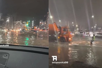 Потоп на оживлённой дороге ликвидируют в Астане