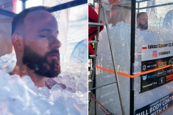 Новый мировой рекорд: мужчина больше четырёх часов простоял в ящике со льдом