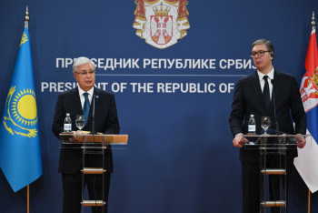 Фотография к новости: Касым-Жомарт Токаев и Александр Вучич провели брифинг для прессы