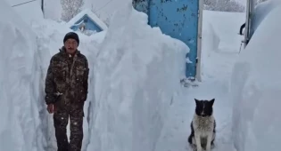 Жители Абайской области пробираются сквозь сугробы в человеческий рост