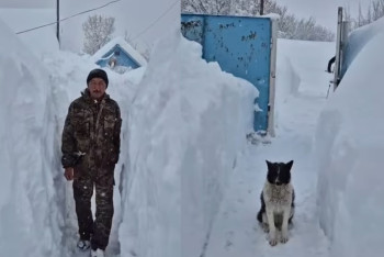 Жители Абайской области пробираются сквозь сугробы в человеческий рост